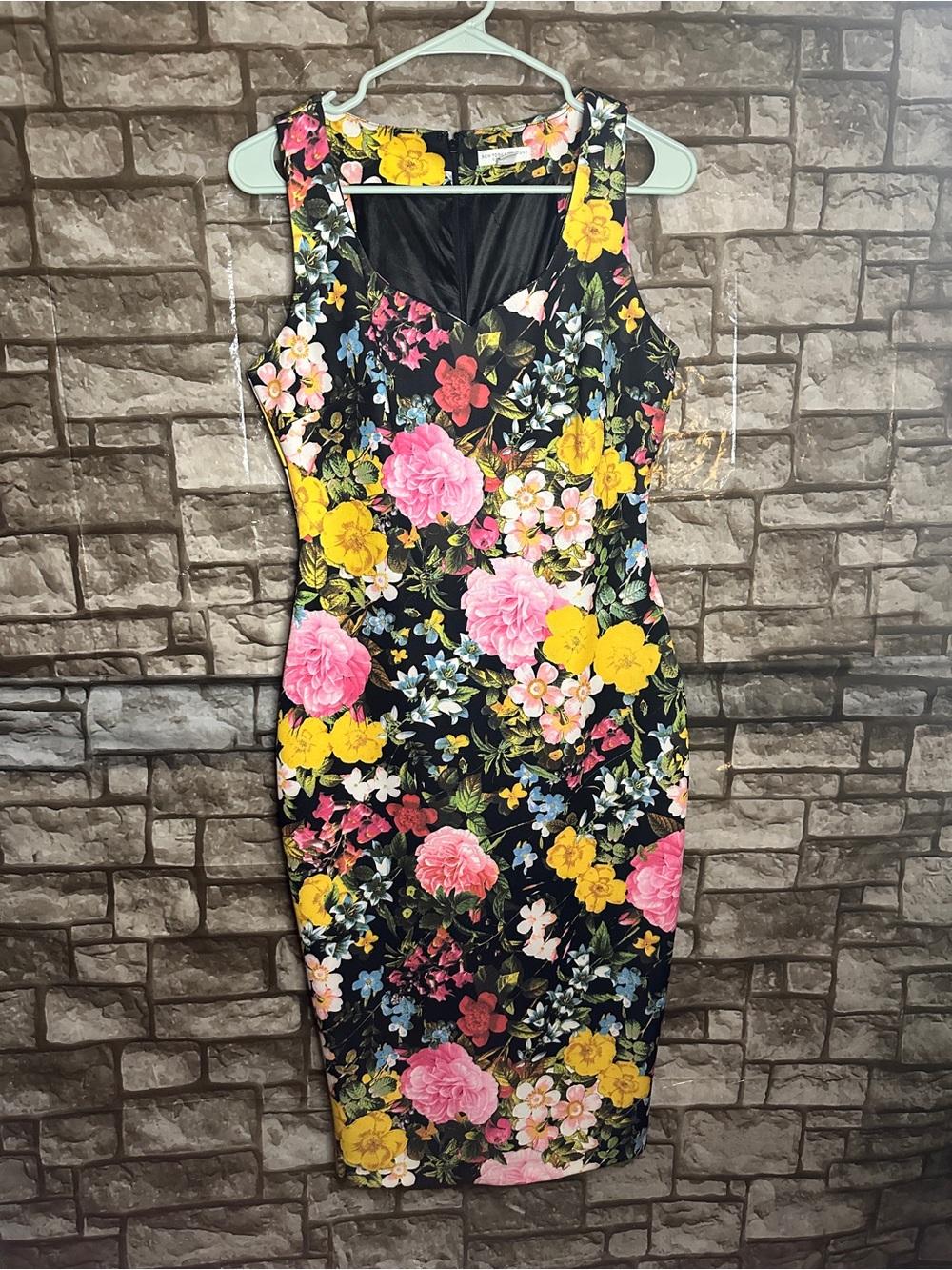 New York & Company Black Floral Midi Dress with Multi Colored Blooms Size Small